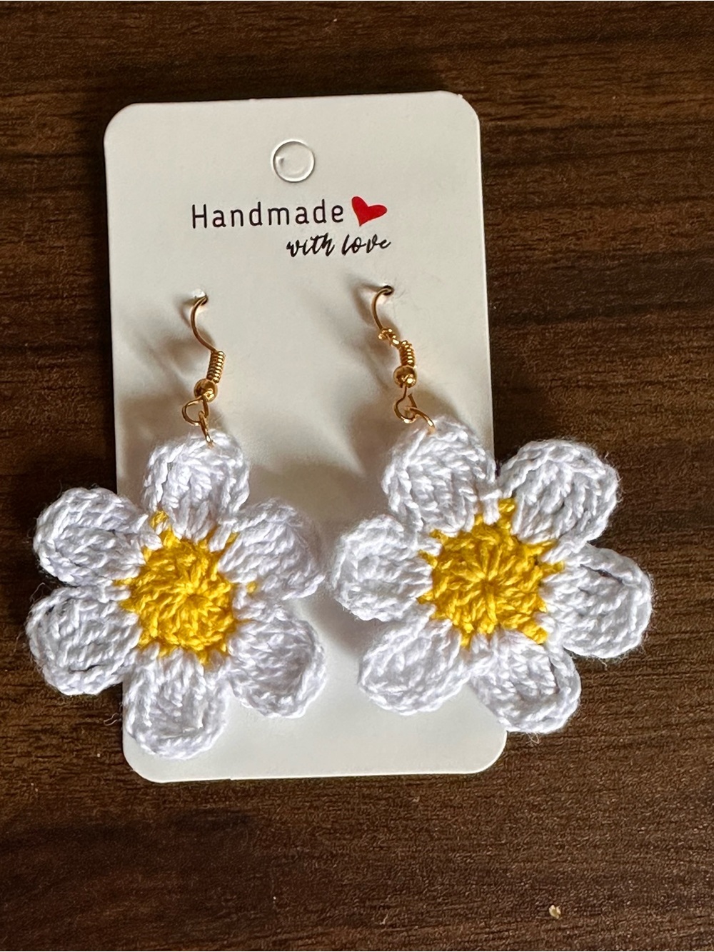 Handmade White & Yellow Crochet Flower Earrings